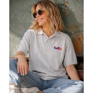 Federal Express Short Sleeve Polo Shirt Vintage Anvil Fed Ex 80s VTG Gray L